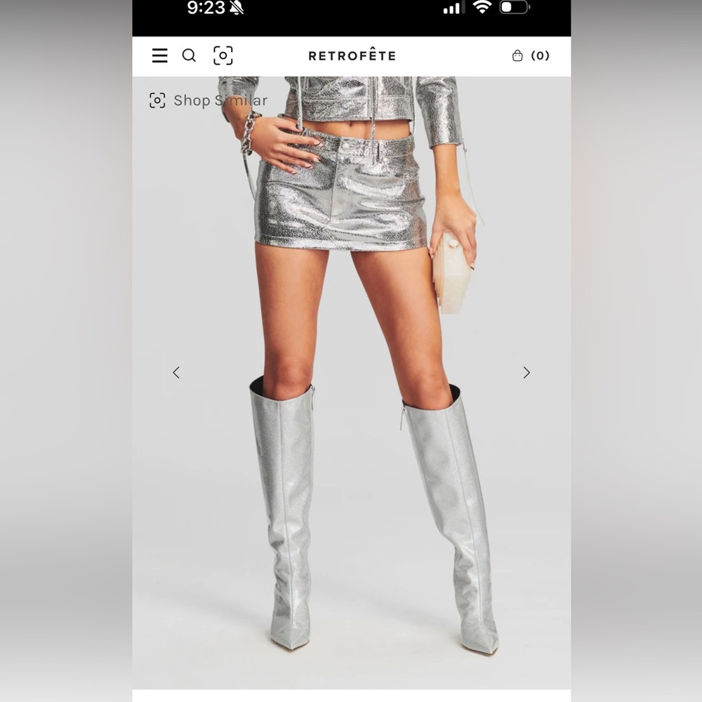 Retrofete Nico Leather Mini Skirt Silver Size XS